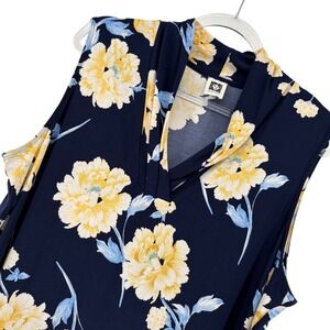 Anne Klein Womens‎ Sleeveless Floral V Neck Top Plus Size 2X Navy Yellow Blue